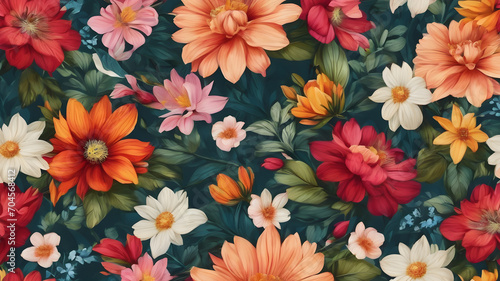  flower element for design. Color flowers pattern background. AI generated image. AI generated image