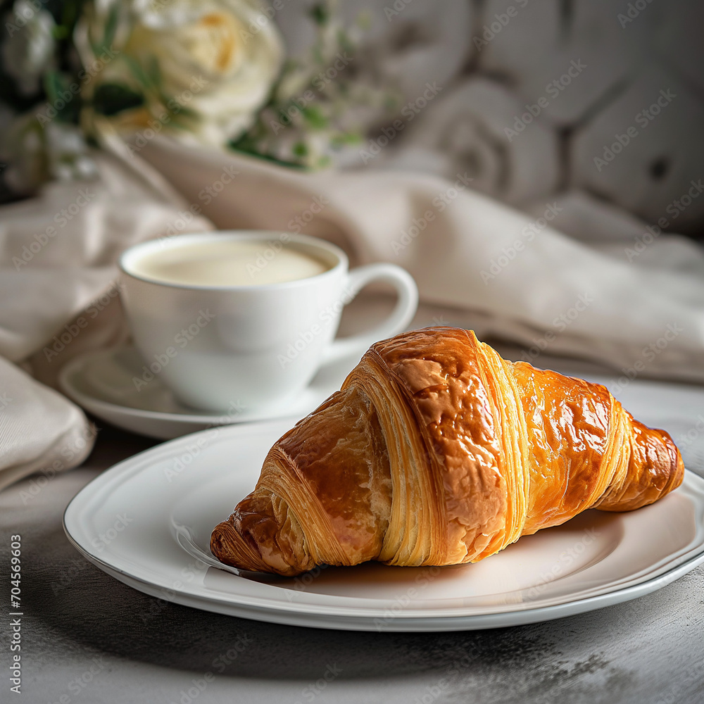 cup of coffee and croissant cup of coffee and croissant