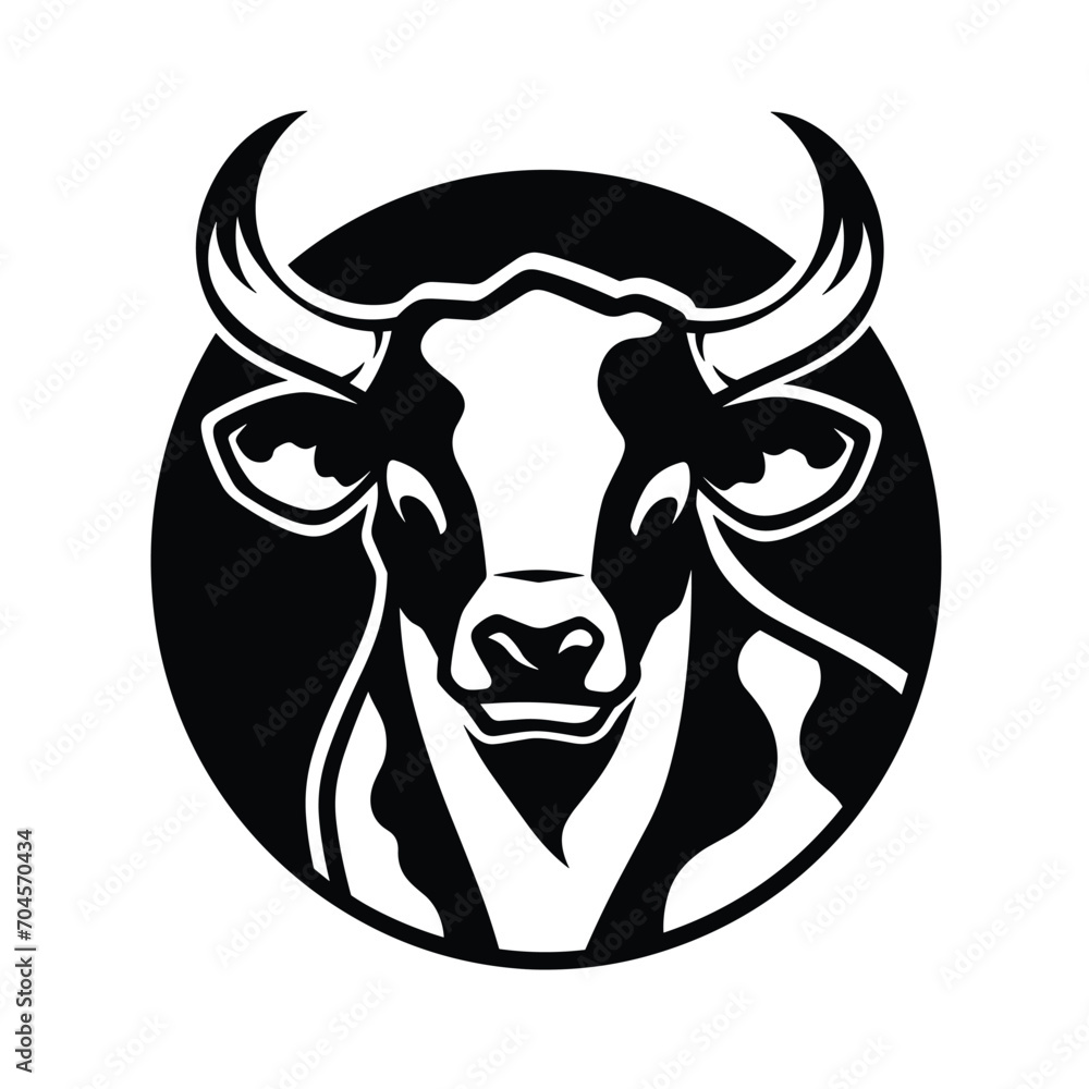 Cow head silhouette emblem logo label, Farm Animal Cow logo, Angry Cow Face Isolated background