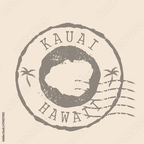 Stamp Postal Kauai island. Map Silhouette rubber Seal. Design Retro Travel. Seal Map Kauai of Hawaii grunge for your design. EPS10