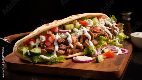 Culinary Excellence Unwrapped: Highlight your brand's gourmet offerings with an enticing image of a Gyro Pita Shawarma sandwich.