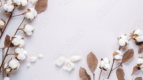 A close-up of a cotton flower frame with a branch at its top.