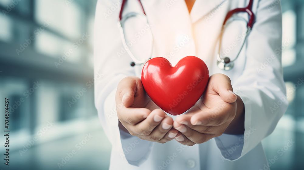 close-up of a doctor holding a heart in his hands.Generative AI