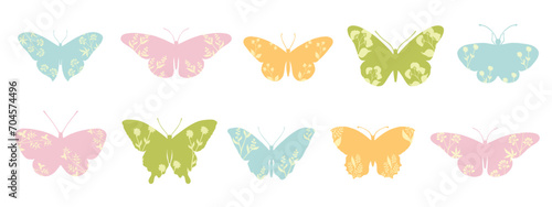 Set of decorative spring butterflies.Vector graphics.