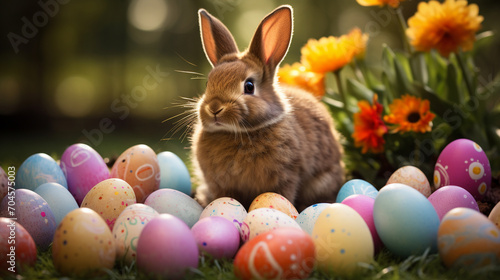 easter bunny and easter eggs.Generative AI