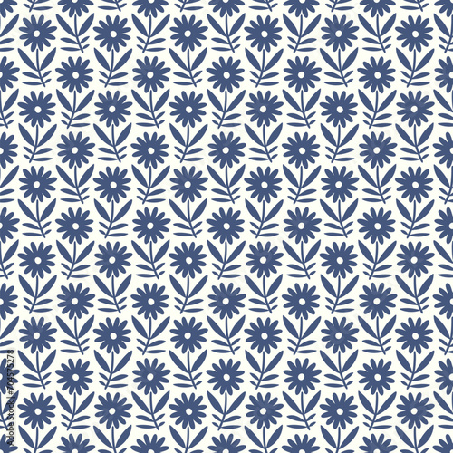 Hand drawn seamless pattern with decorative doodle flowers, repeat pattern with flowers and leaves