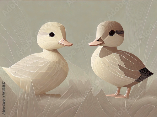 Two ducklings in geometric paper cut style photo
