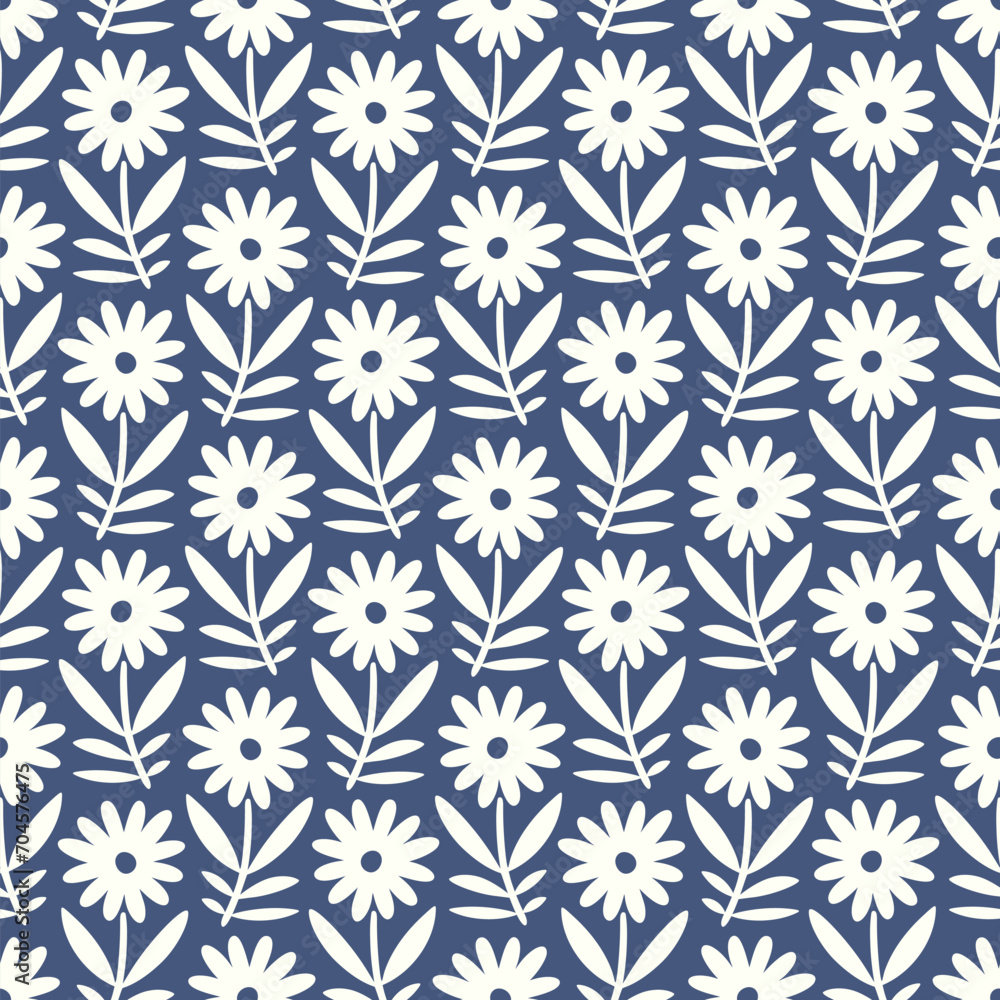 Hand drawn seamless pattern with decorative doodle flowers, repeat pattern with flowers and leaves Hand drawn seamless pattern with decorative doodle flowers, repeat pattern with flowers and leaves