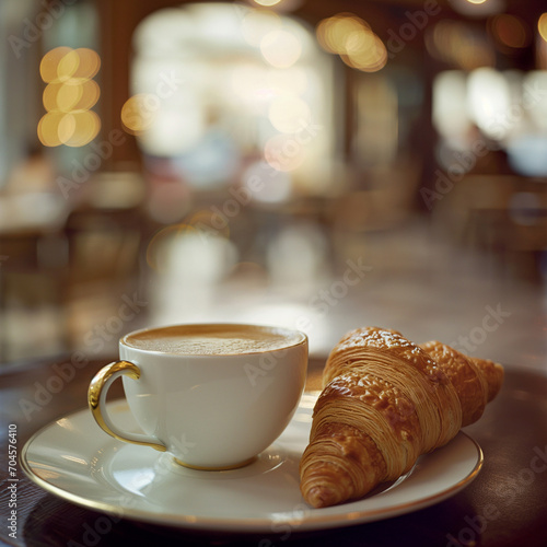   cup of coffee and croissant 
