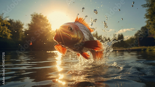 The fish jumped up and opened its mouth above the water. Generative AI