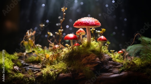 Group of Mushrooms on Mossy Ground