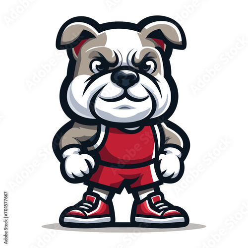 Cute cartoon bulldog puppy in sport shirt mascot character design vector  logo template isolated on white background