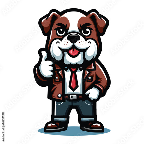 Cute cartoon bulldog puppy in office job dress, businessman worker mascot character design vector, logo template isolated on white background