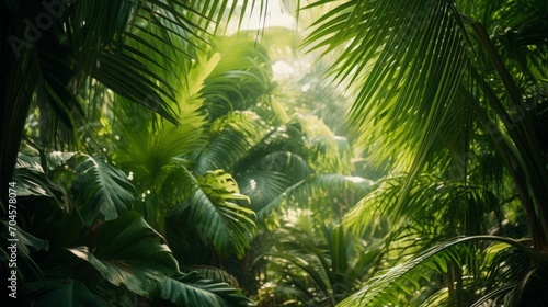beautiful green jungle of lush palm leaves  16 9
