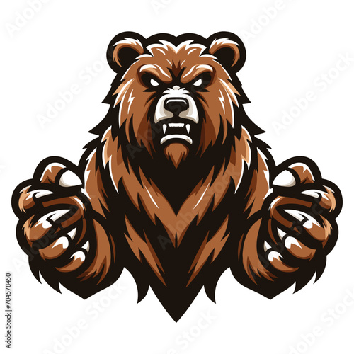 Strong body muscle wild beast grizzly bear mascot design vector illustration, logo template isolated on white background