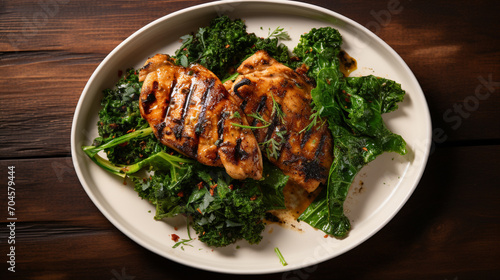 delicious grilled chicken on a plate with greens.Generative AI