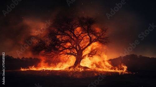 Large Tree Engulfed in Flames