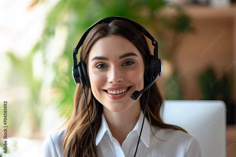 Portrait of a young female call center agent. AI generative Portrait of a young female call center agent. AI generative
