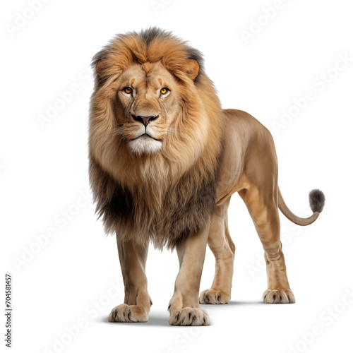 full body of brown Lion standing isolated white background.
