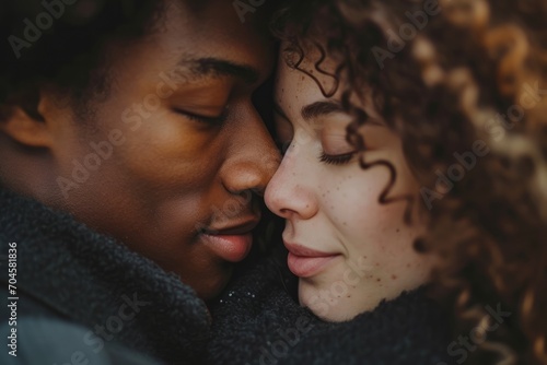 Diverse Couple Embracing Love