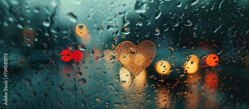 Sweat-drenched glass with love inscription, autumn rain.