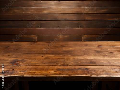 Rustic wooden table with a dark wood background