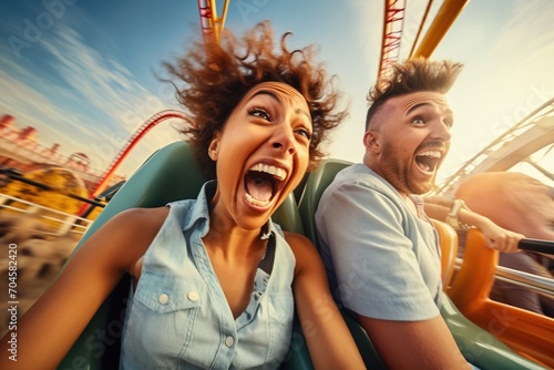 Couple having fun on a roller coaster
