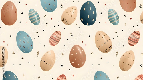 Seamless Background of painted Easter Eggs in beige Watercolors. Easter Wallpaper