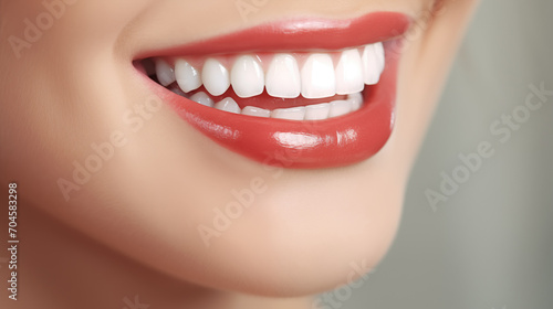 Close-up woman s face with beautiful white teeth and lipstick  Beautiful woman  beautiful teeth  Close-up of an attractive woman s smile  generative ai