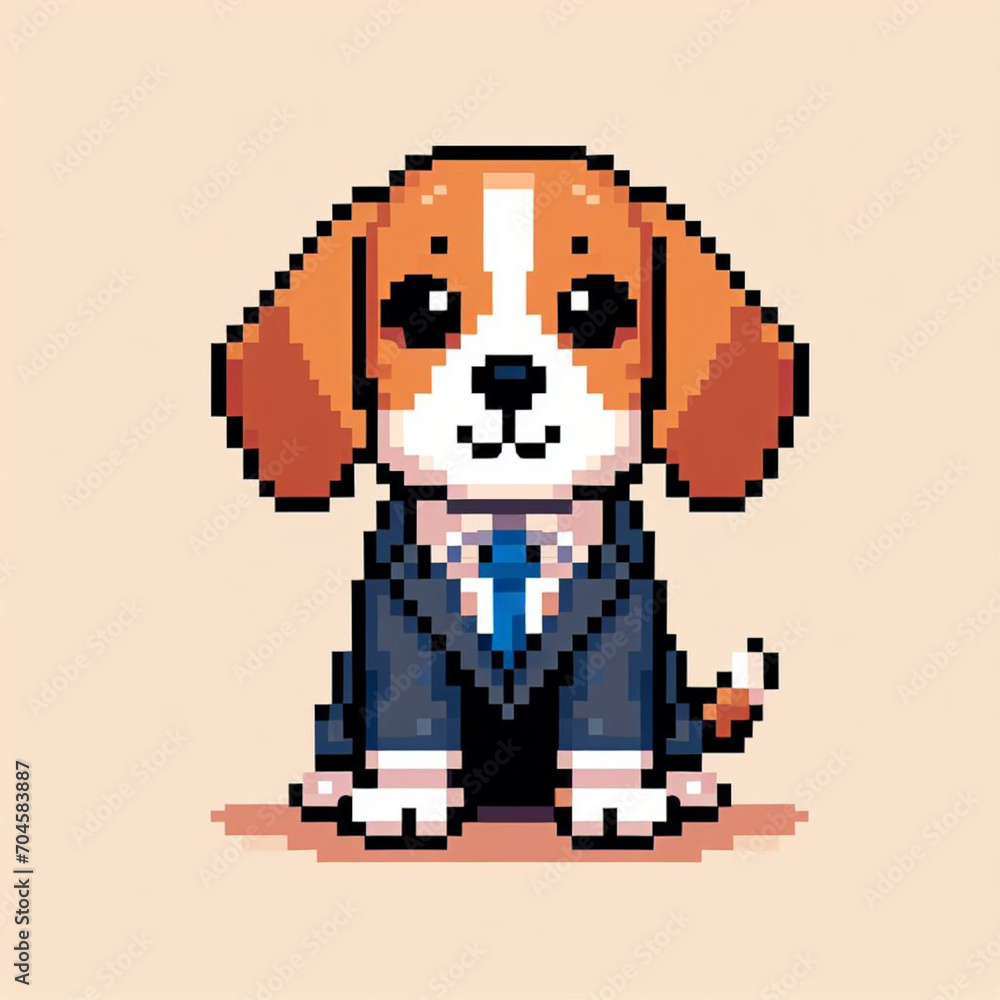 A cute little beagle dog wearing a suits with a blue tie
