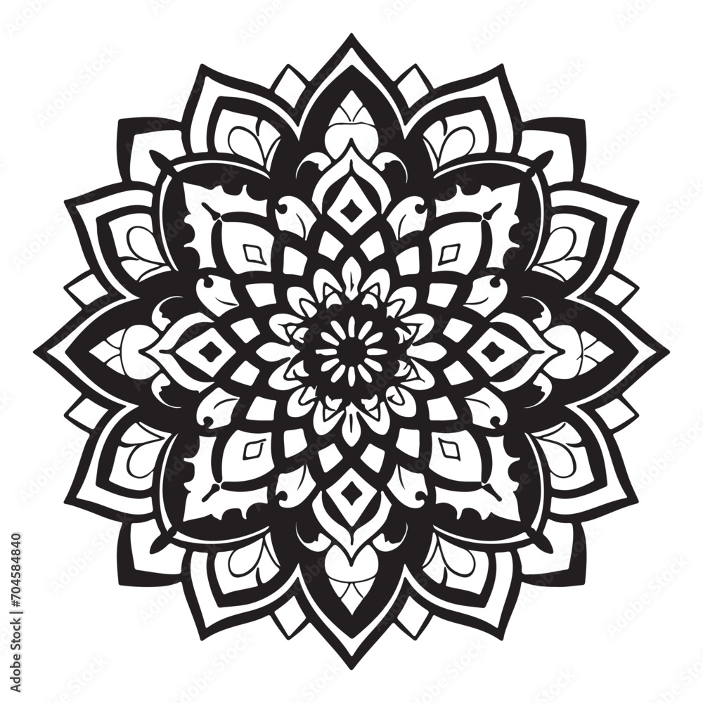 black silhouette of a MANDALA with thick outline side view isolated