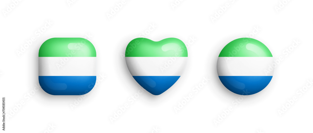 Sierra Leone Official National Flag 3D Vector Glossy Icons In Rounded ...