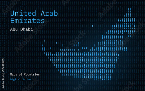 United Arab Emirates Blue Map Shown in Binary Code Pattern. TSMC. Matrix numbers, zero, one. World Countries Vector Maps. Digital Series