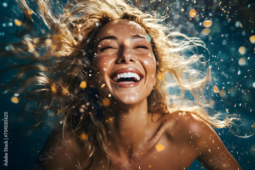 Happy laughing  woman with falling confetti  © Oksana
