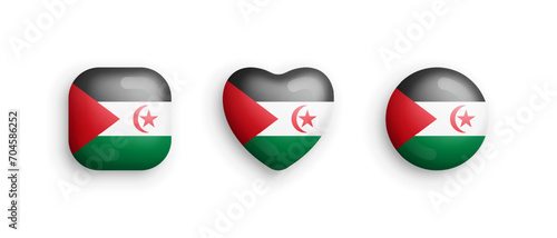 Free Download Sahrawi Arab Democratic Republic Official National Flag 3D Vector Glossy Icons In Rounded Square, Heart And Circle Form Isolated On White Back. SADR Sign And Symbols Design Elements Buttons Collection - GFXLoad