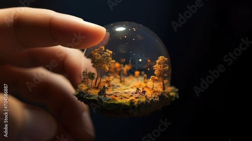 A tiny universe sitting on the tip of the finger, macro shot, miniaturecore, natural phenomena