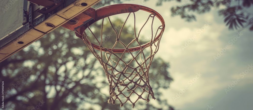 Vintage closeup of basketball hoop.