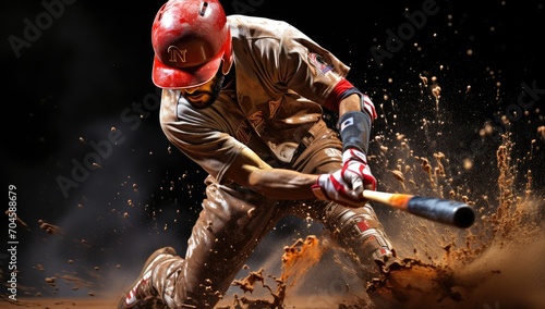 A determined man donning a helmet and glove swings his bat with precision, ready to conquer the outdoor playing field