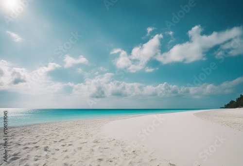 Beautiful beach with white sand turquoise ocean water and blue sky with clouds in sunny day Panorama © ArtisticLens