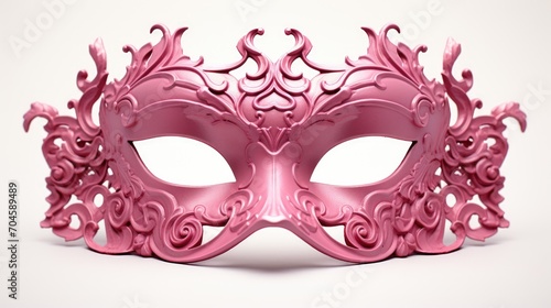 Elegance Unveiled: A stunning 3D illustration of a pink Venetian carnival mask. Isolated on a white background, this front-view masterpiece exudes charm.