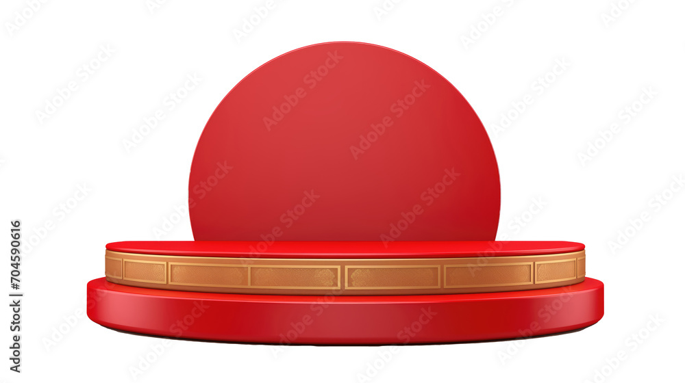 Red round podium for Chinese new year festival isolated on transparent background. Design for Chinese New Year celebration, advertising or product presentation, banner, flyer. Red round podium for Chinese new year festival isolated on transparent background. Design for Chinese New Year celebration, advertising or product presentation, banner, flyer.