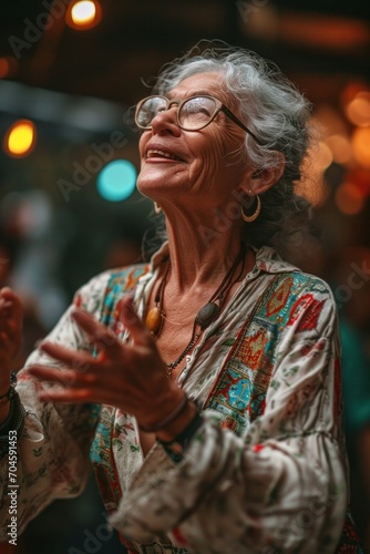 Elderly Joy: A Senior Woman's Blissful Dance Moment