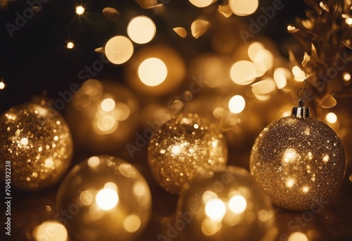 Festive abstract defocused Christmas background Golden Christmas lights sparkle beautiful round