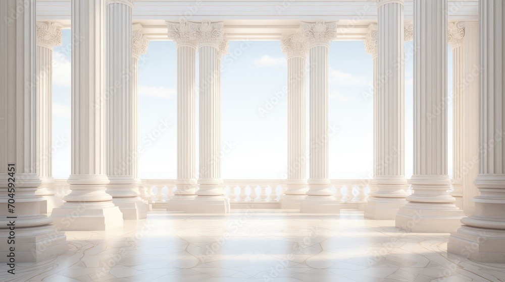 Obraz premium 3D illustration of classic marble stone columns forming a majestic colonnade.