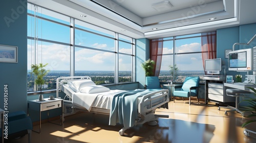 3D rendering of a modern hospital room