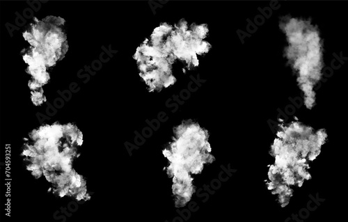 Smoke set isolated on black background. Transparent smoke effect.	
