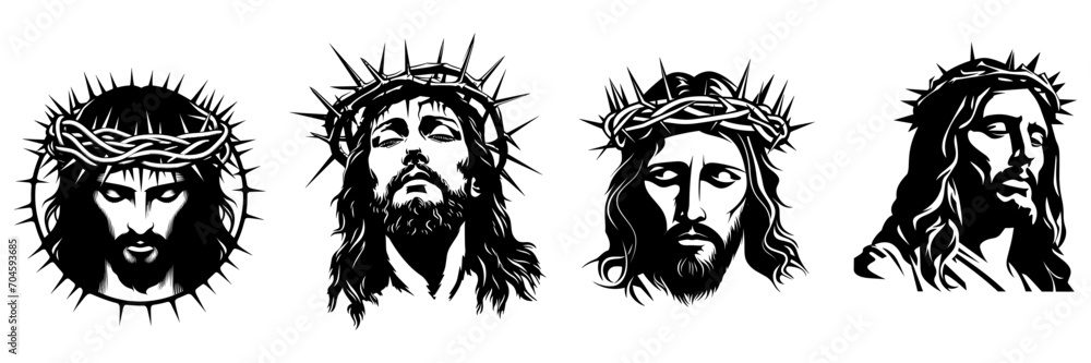 Set of Christ Jesus black silhouette, vector illustration.
Set of Christ Jesus black silhouette, vector illustration.