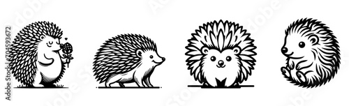 Hedgehog silhouette set, vector illustration.

