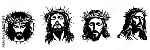 Set of Christ Jesus black silhouette, vector illustration.
