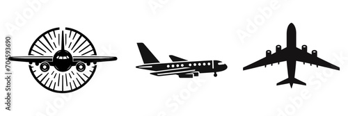 Set of plane, flight transport symbol, travel sign, vector illustration.